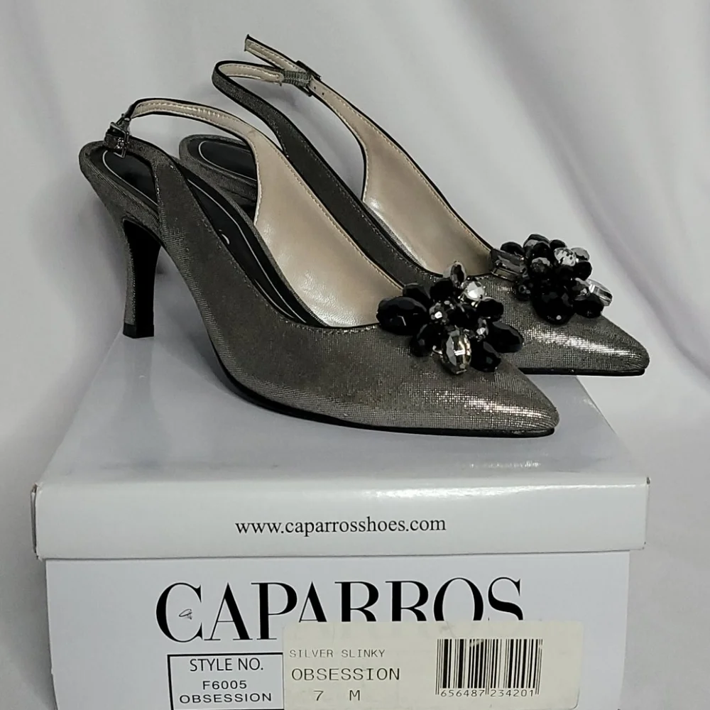 Caparros Gun Metal Jewel High Heel Evening Shoes - Picture 1 of 13